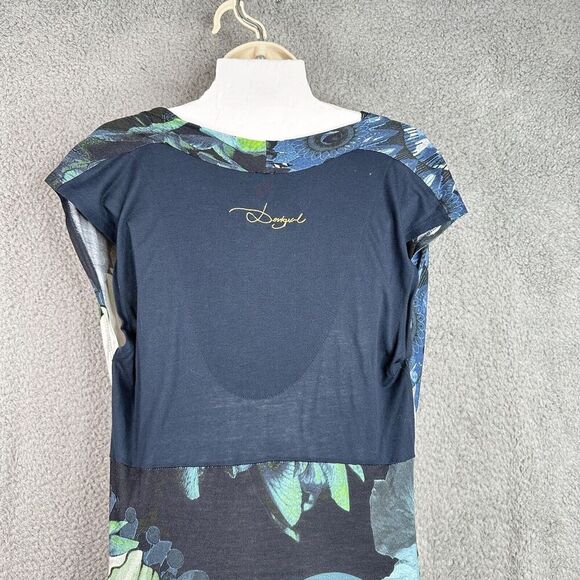 Desigual Womens Dress Size Large Blue Floral Sleeveless Drape Neck Style 40V2148 - Picture 13 of 15